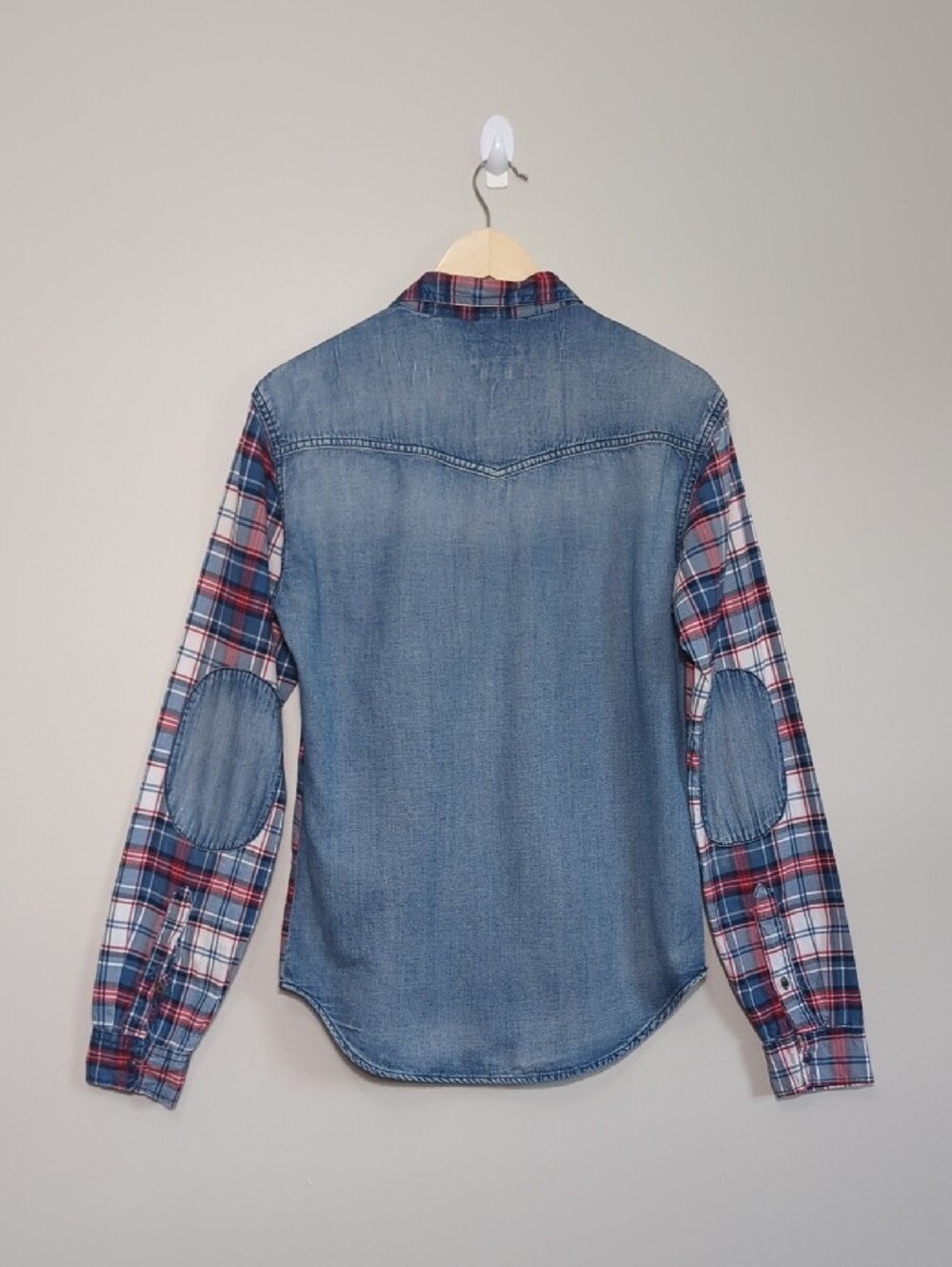 Zara Man‎ Slim Fit Plaid Button-Up Shirt Denim Red White Blue 4th of July SM/MED - Picture 15 of 16